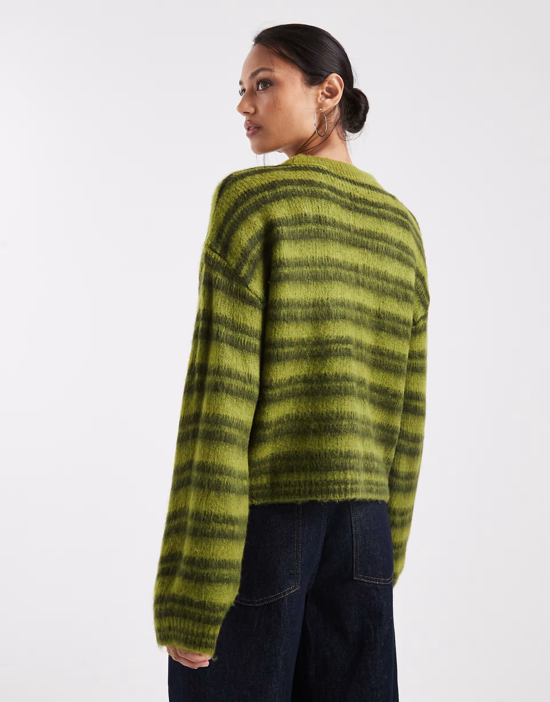 ASOS DESIGN knit sweater in olive brushed stripe | ASOS (Global)