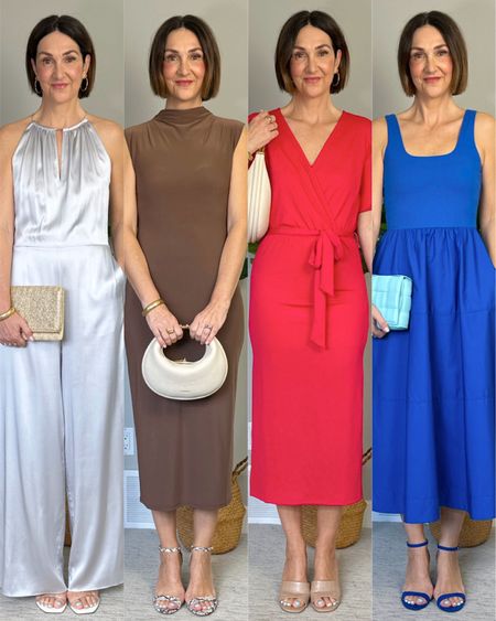 Summer event dresses! Perfect for a graduation or wedding guest… I’m 5’ 7” size 4/
1. Lilysilk jumpsuit, size 6, use code CBS20
2. Aritzia, size 4
3. Bellissima, size XS (can’t link)
4. Ricki’s, size S
Also linked the bags and shoes that are available, all the shoes fit tts 
- the snake print sandal is only available in the taller heel which I linked and I also found what looks like mine from a different seller
- sorry the turquoise bag isn’t available and I couldn’t find anything similar 


#LTKshoecrush #LTKwedding #LTKitbag