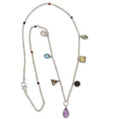 Handcrafted Multi-Gemstone Charm Necklace from Brazil | NOVICA