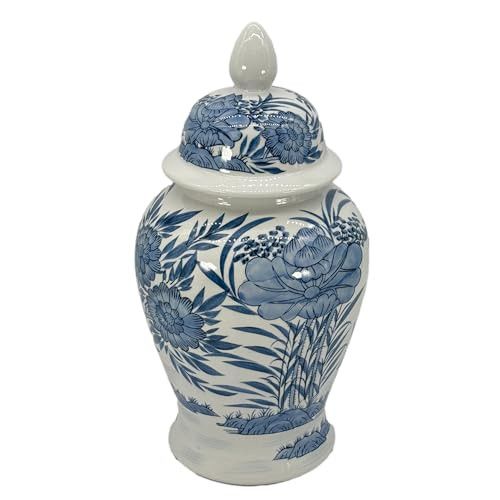 Galt International Blue & White Floral Palm Pattern Ceramic Ginger Jar 18" w/Lid - Temple Jar Home & Kitchen Decor for Interior Design | Amazon (US)