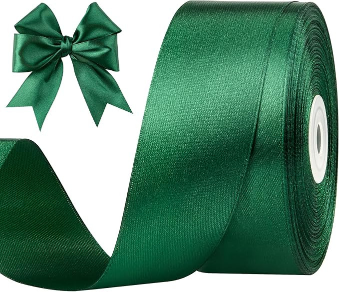 1-1/2 Inches 50 Yards Dark Green Satin Ribbon, Solid Fabric Ribbon Roll for Flower Bouquets, Gift... | Amazon (US)
