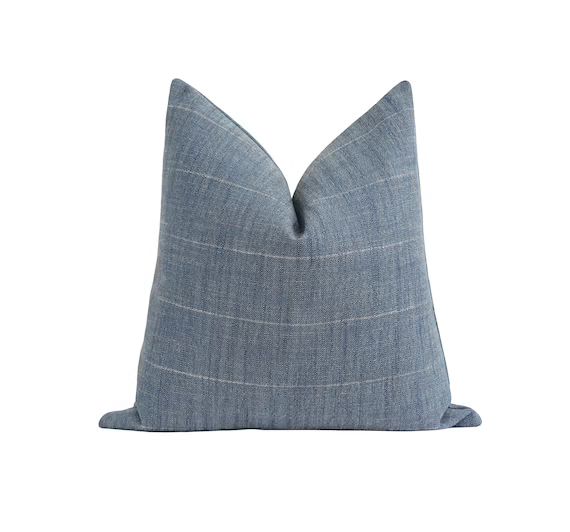 Denim Stripe Woven Pillow Cover, Denim Blue Cream Stripe Pillow Cover, 18 20 22 Charcoal Pillow C... | Etsy (US)
