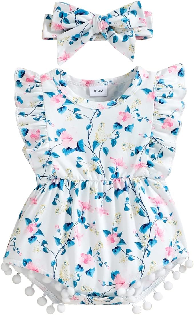 Hascloth Newborn Baby Girl Romper Infant Tassel Bodysuit Floral Dress Shorts Jumpsuit Ruffle Slee... | Amazon (US)