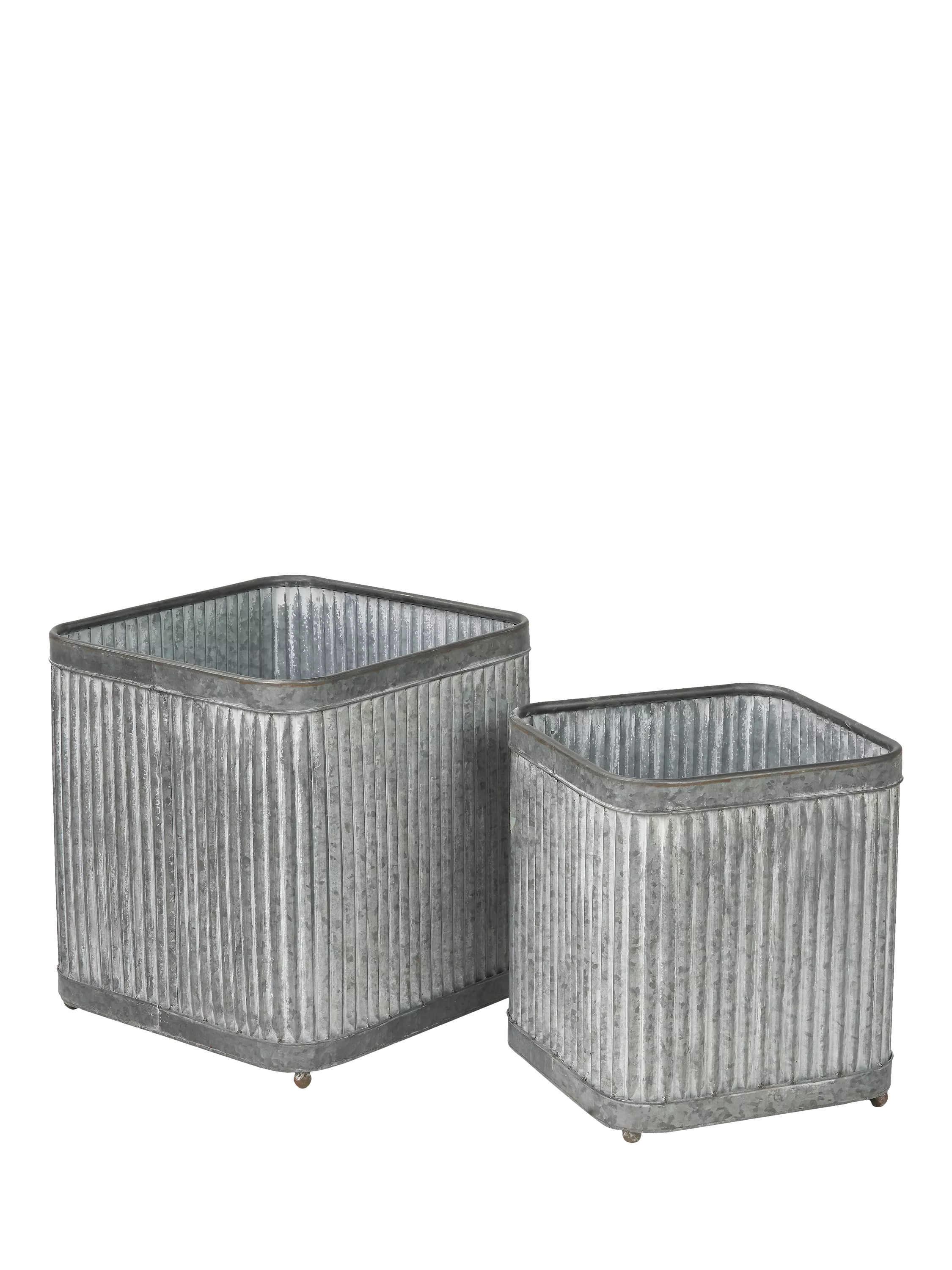 Pacific Square Ribbed Zinc Outdoor Planters, Set of 2, Silver | John Lewis (UK)