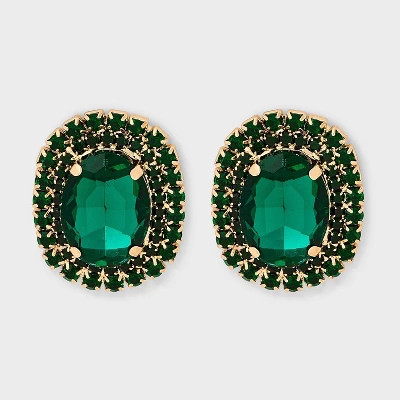 Stone Statement Button Earrings - A New Day™ Gold/Emerald | Target