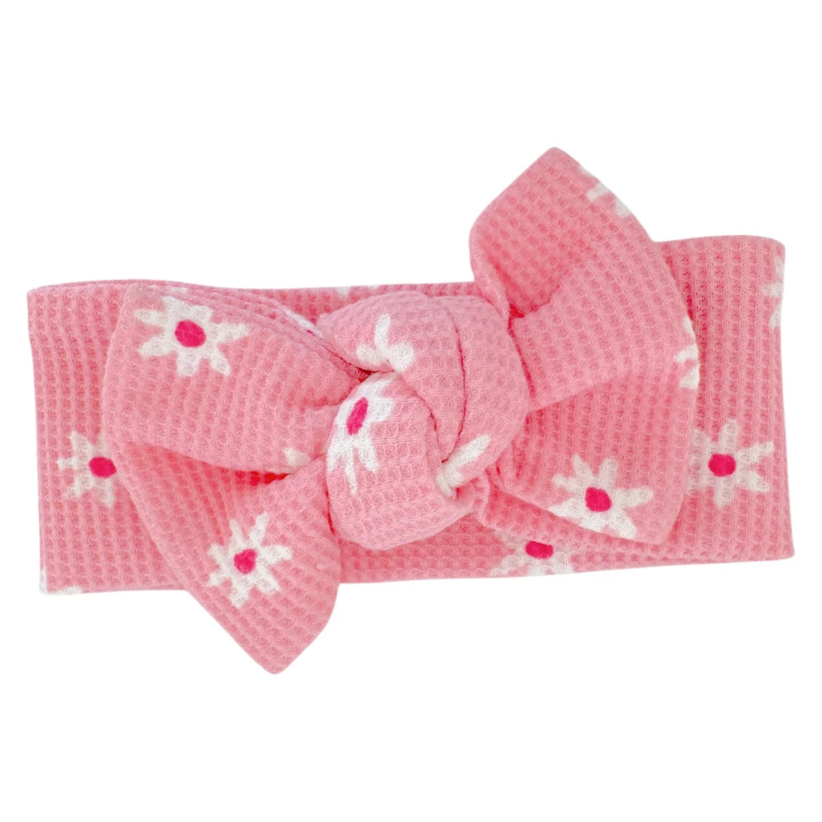 Organic Waffle Knot Bow, Pink Flower | SpearmintLOVE