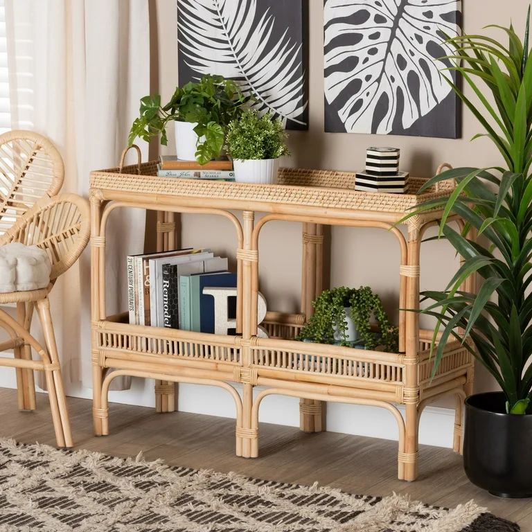 bali & pari Lombok Modern Bohemian Natural Brown Rattan Console Table | Walmart (US)