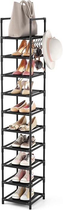 LANTEFUL Tall Narrow Shoe Rack for Entryway, 10-Tier Sturdy Metal Shoe Shelf Storage 10-15 Pairs ... | Amazon (US)