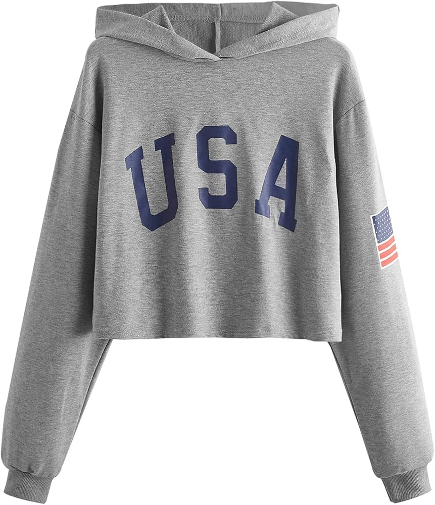 SweatyRocks Women's Casual Letter Print Long Sleeve Crop Top Sweatshirt Hoodies | Amazon (US)