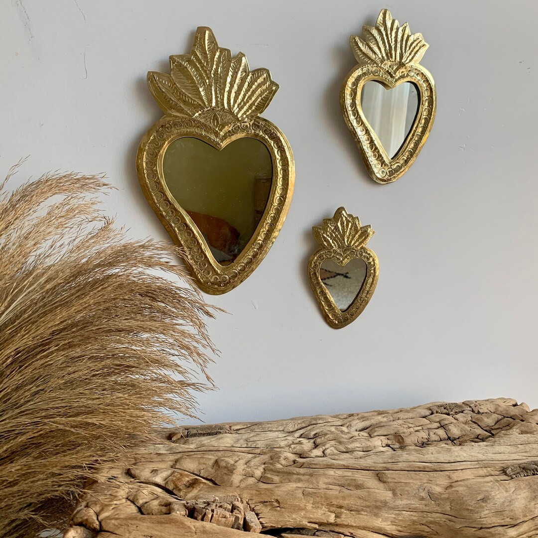 Gold Brass Mirror Heart mexico - Etsy | Etsy (US)