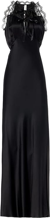 Amazon.com: Rodarte, Black Silk Satin Bias Halter Dress With Lace And Ruffle Details, Black : Lux... | Amazon (US)