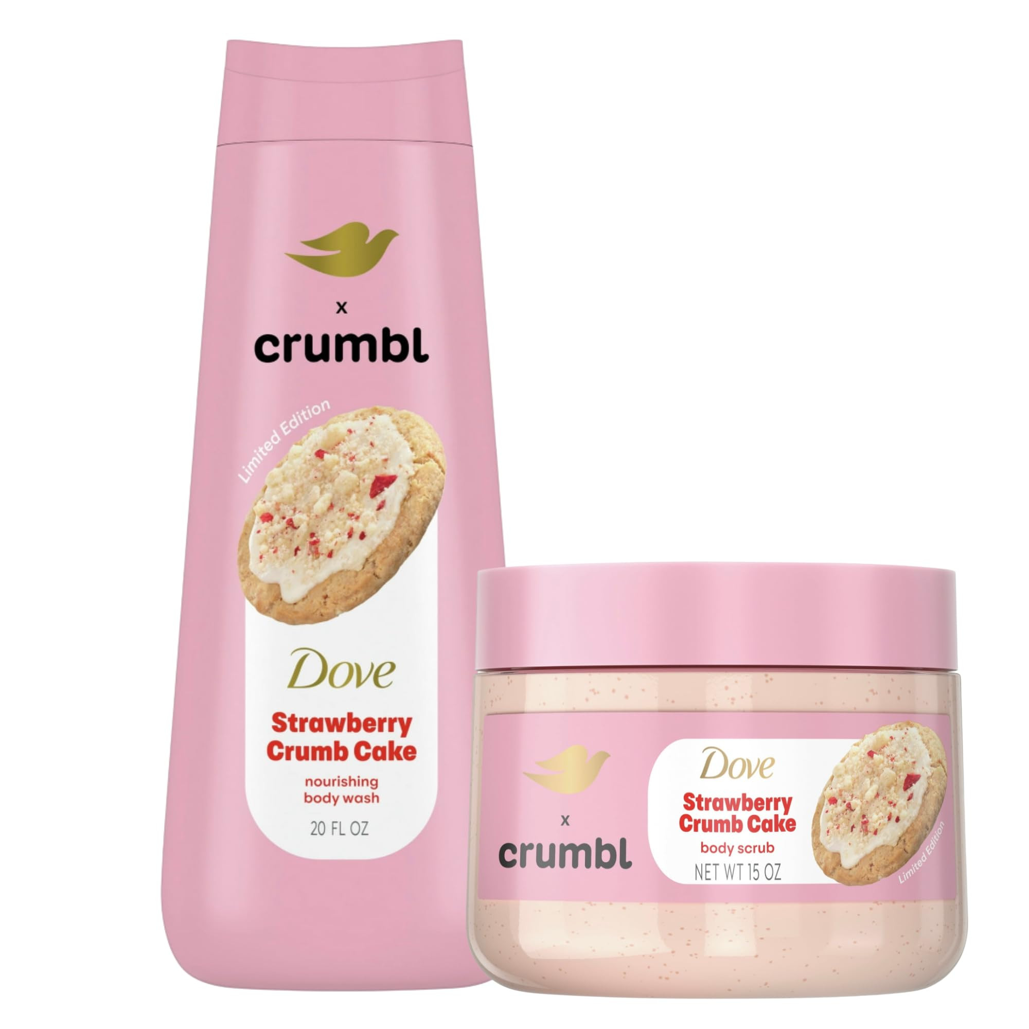 Dove Moisturizing Strawberry Crumb Cake Body Wash & Scrub Combo, 20oz Wash + 15oz Scrub, Limited ... | Amazon (US)