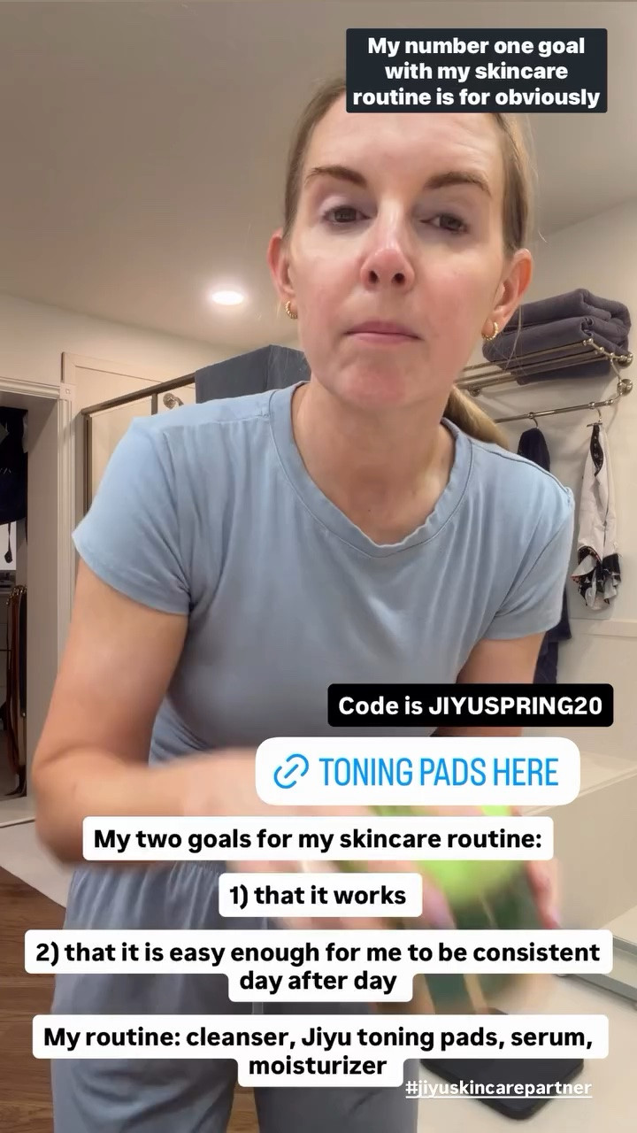 #jiyuskincarepartner  My two goals for my skincare routine:

1) that it works 

2) that it is easy enough for me to be consistent day after day 

My routine: cleanser, Jiyu toning pads, serum, moisturizer 
 Code is JIYUSPRING20