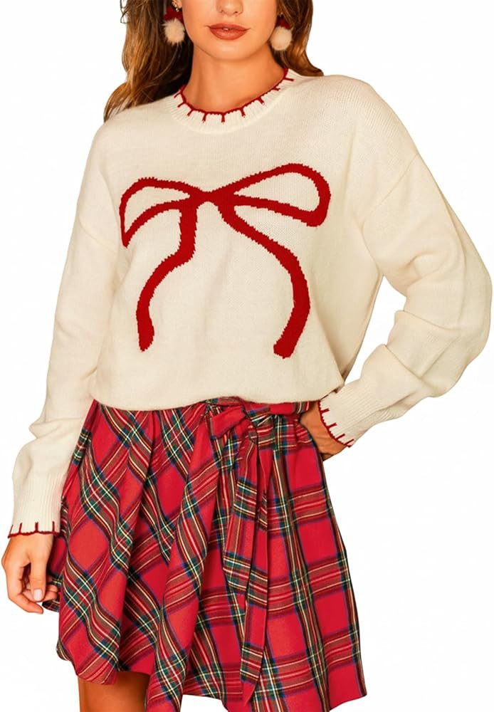 CUPSHE Womens Long Sleeve Christmas Fall Sweater Crewneck Pattern Loose Fit Pullover Sweater Casu... | Amazon (US)