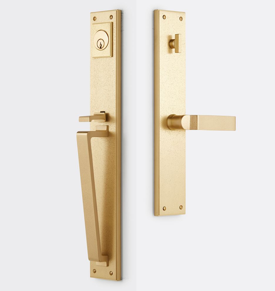 Jerico Brass D-Handle & Lever Exterior Door Tube Latch Set | Rejuvenation