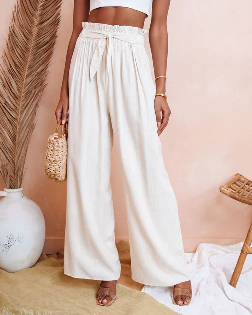 Del Ray Waist Tie Wide Leg Pants - Oatmeal | VICI