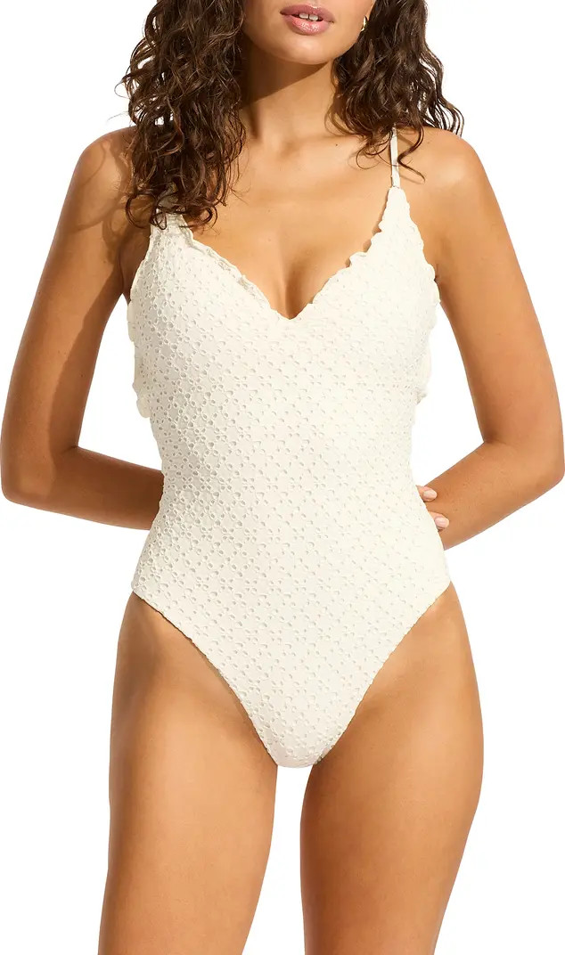 Seafolly Daydreamer Deep V-Neck One-Piece Swimsuit | Nordstrom | Nordstrom