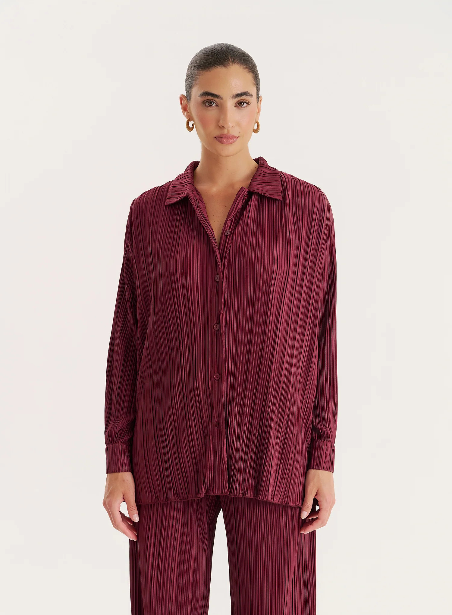 Burgundy Plisse Shirt- Palais | 4th & Reckless