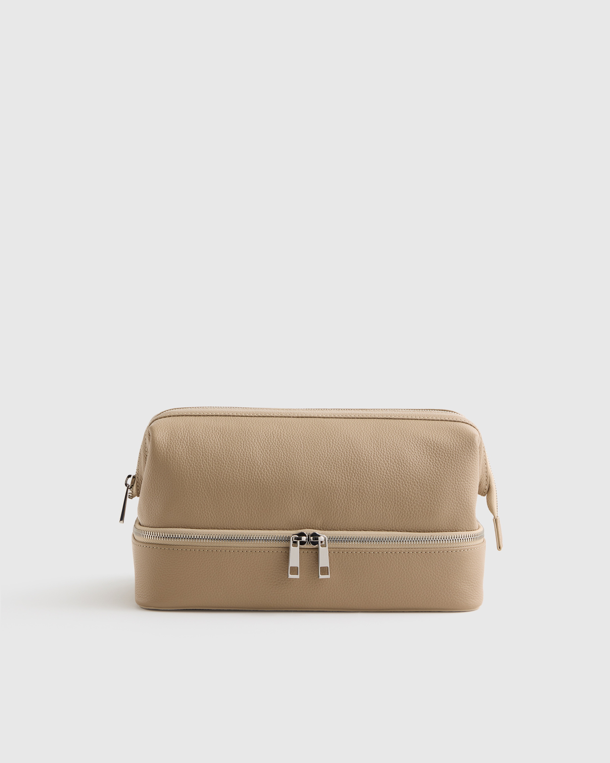 Quince | Italian Leather Dual Compartment Toiletry Bag in Taupe | Quince
