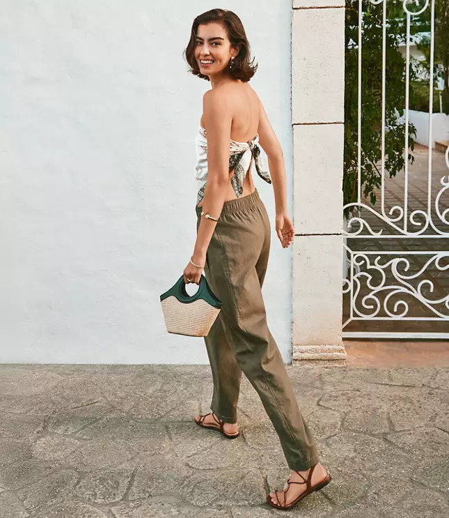 Petite Pull On Barrel Pants in Linen Cotton | LOFT