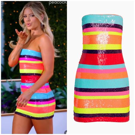 Ariana Madix’s Sequin Neon Striped Dress on Love Island USA 📸 = @arianamadix 