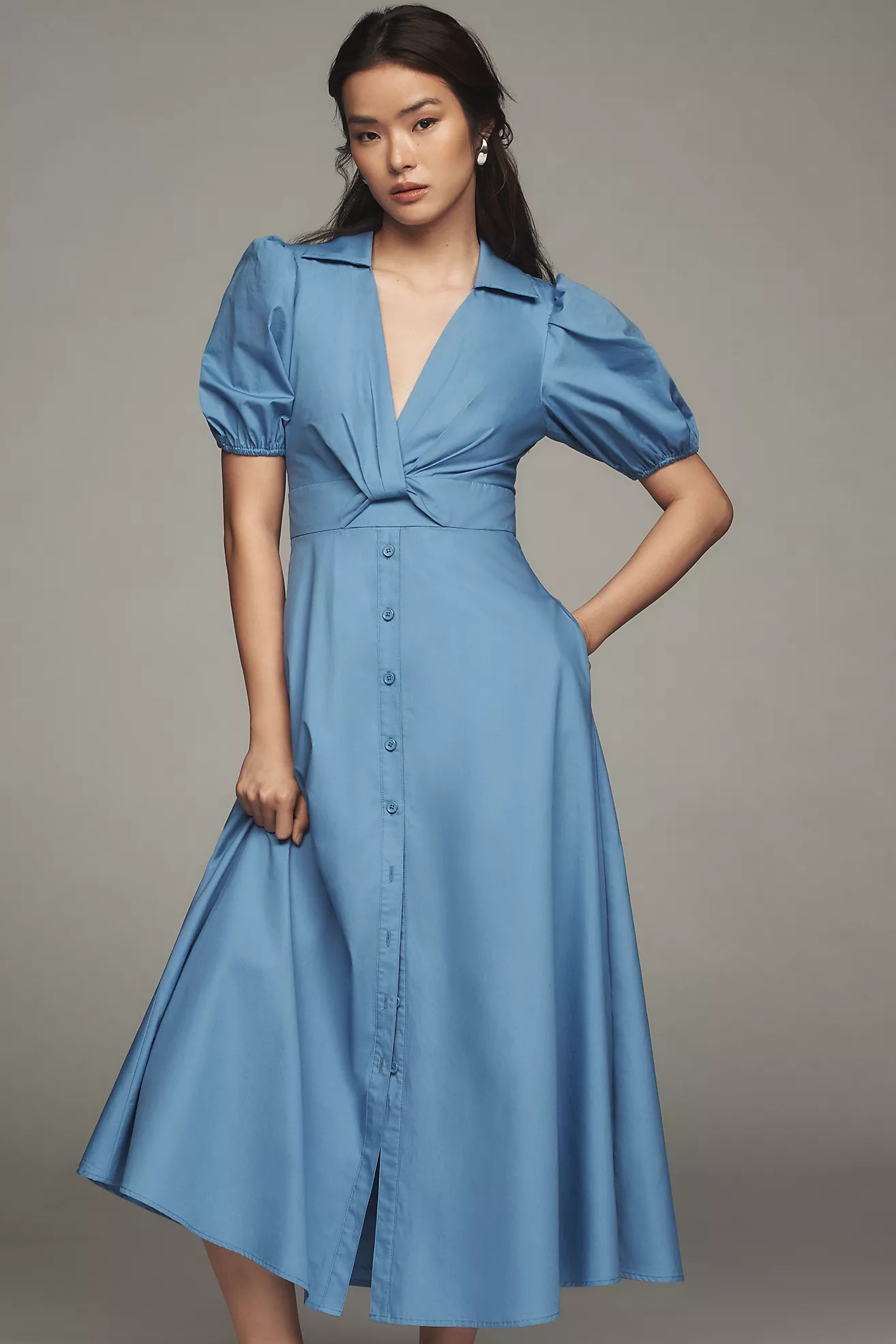 Hutch Laurel Puff-Sleeve Midi Dress | Anthropologie (US)