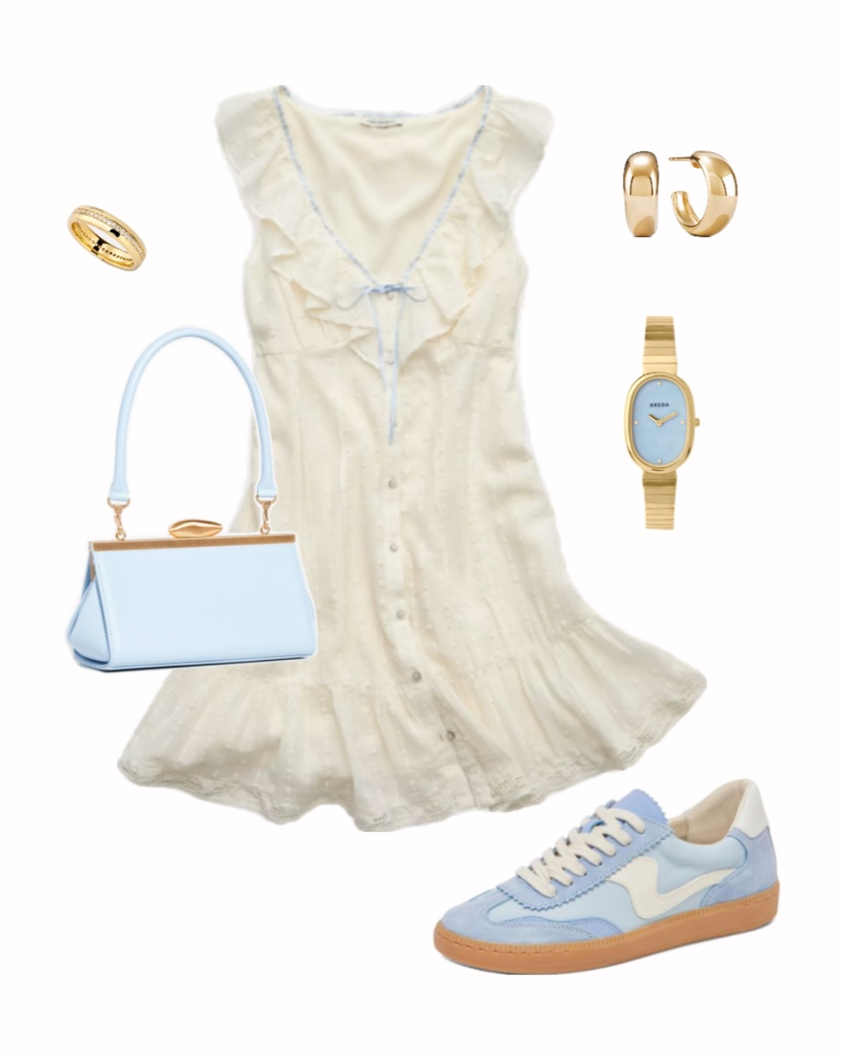 White mini dress and sneaker outfit! Perfect for running errands, day party, or event! 

Blue sneakers, dress and sneakers, neutral mini dress, casual chic outfit 