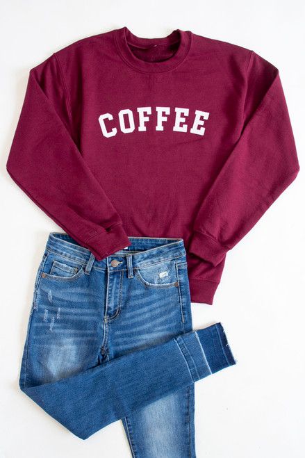 Coffee Varsity Graphic Maroon Sweatshirt | The Pink Lily Boutique