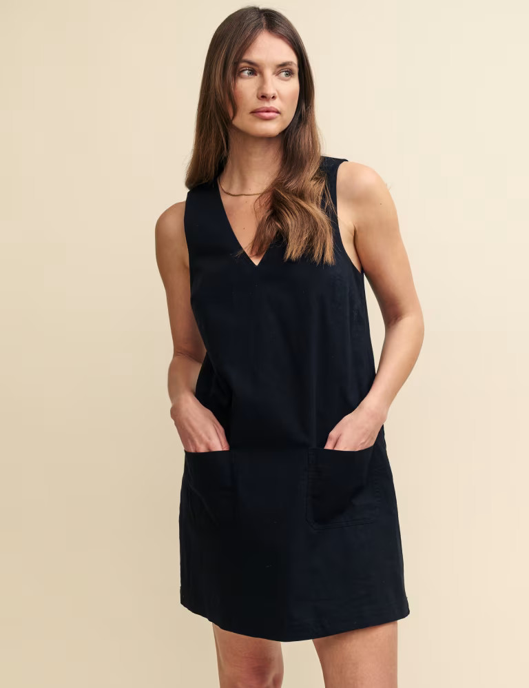 Cotton Rich V-Neck Mini Shift Dress | Marks & Spencer (UK)