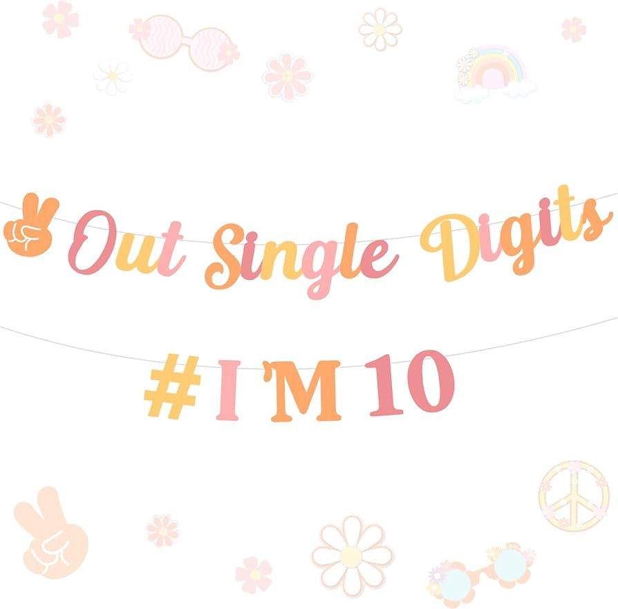Groovy 10th Birthday Party Decorations - Peace Out Single Digits I'm 10 Banner, Boho Rainbow 10th... | Amazon (US)