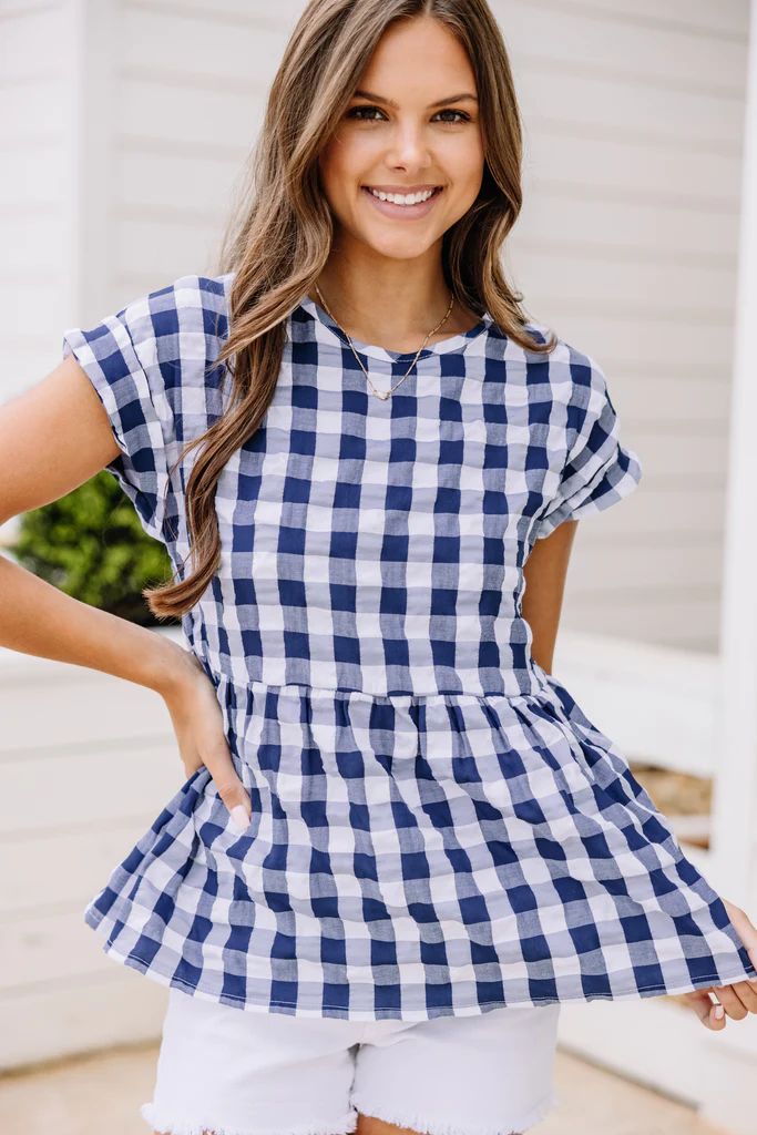 On Your Way Navy Blue Gingham Top | The Mint Julep Boutique