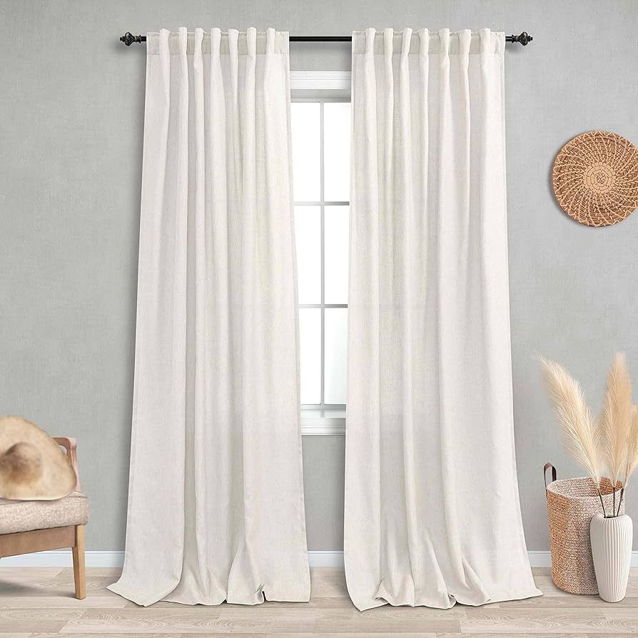 Cream Beige Natural Linen Semi Sheer Window Curtain Panels Drapes for Living Room Boho Neutral Ro... | Amazon (US)