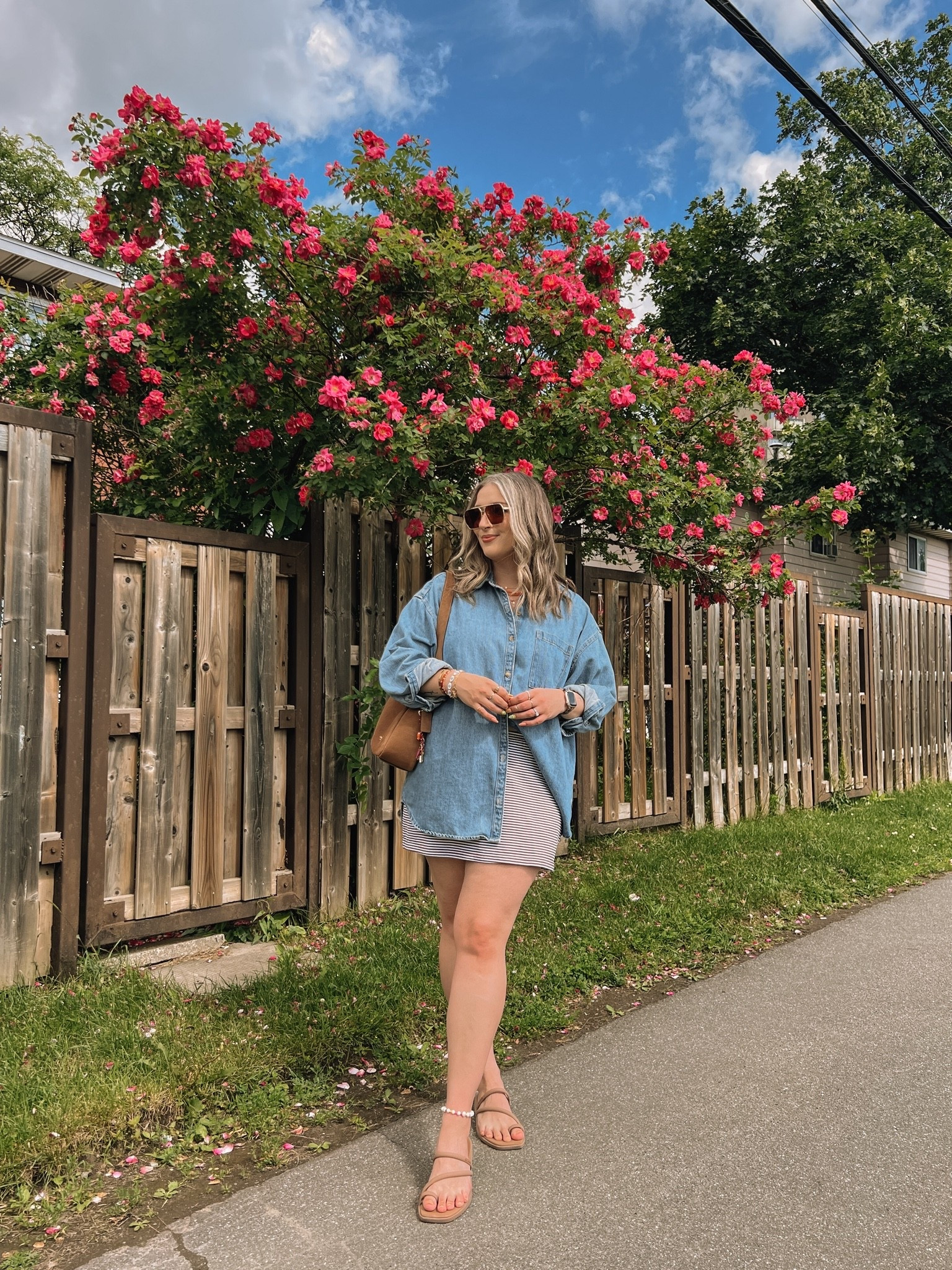 Simple summer outfit! Wearing my usual size L in the denim shirt and striped mini skirt (has built in shorts)! Crocs sandals are super comfy, I’m a 9.5-10 and wear a 10. Canadian shirt & Crocs links under “similar products”

#LTKsummer #LTKmidsize #LTKsale