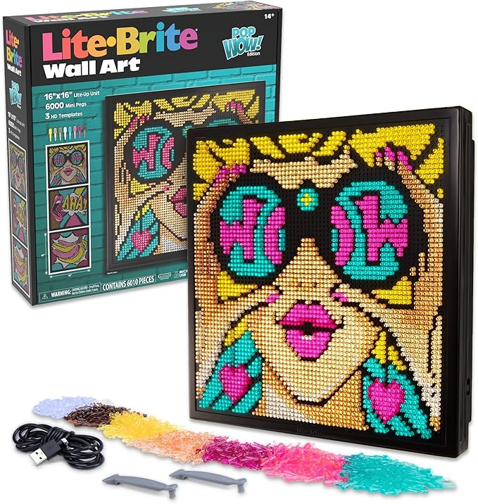 Lite-Brite Wall Art POP Wow - 16" x 16" Screen, 6,000 Mini Pegs, 3 HD Designs, Great Gift for Age... | Amazon (US)