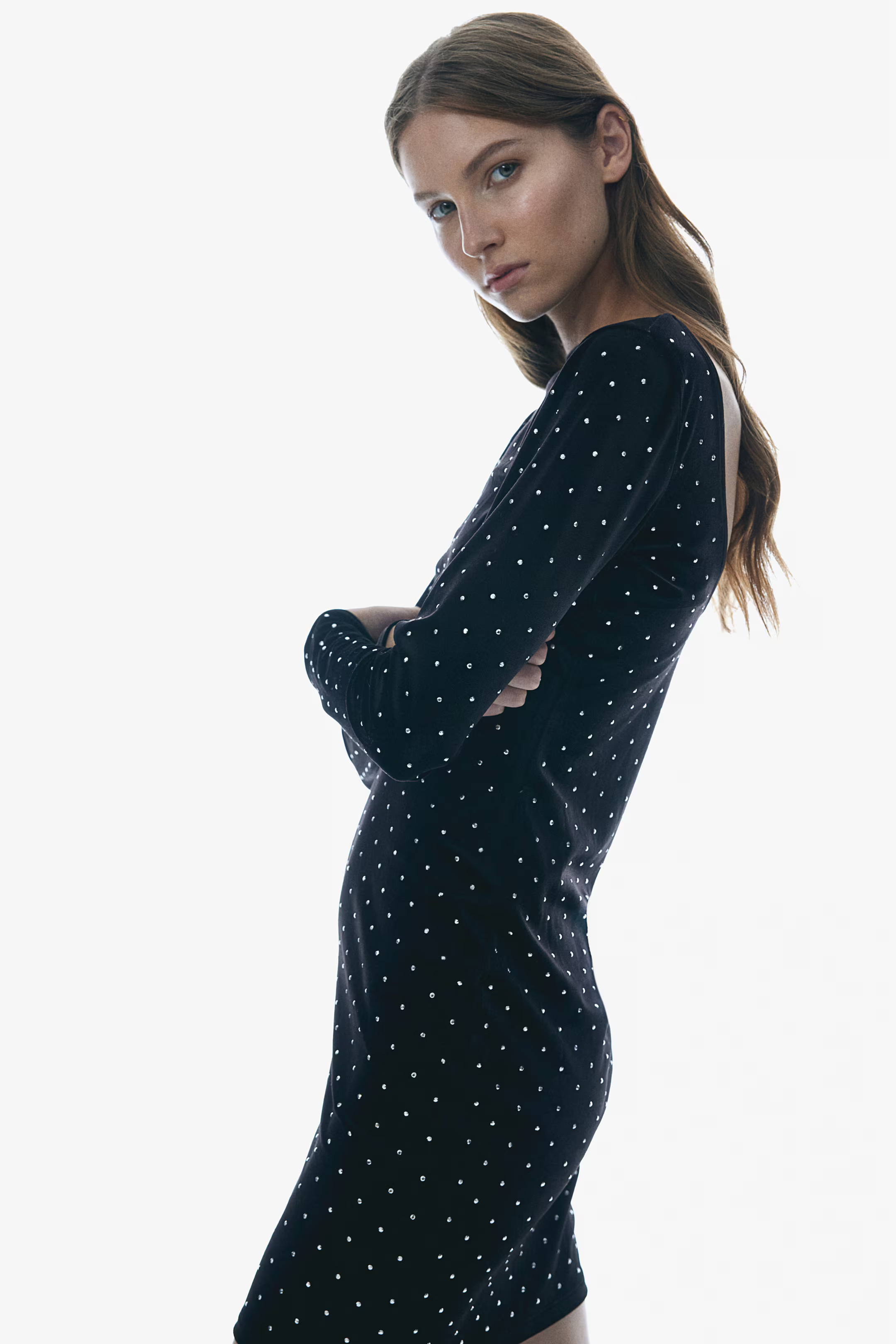 Boat-neck dress - Black/Rhinestones - Ladies | H&M GB | H&M (UK, MY, IN, SG, PH, TW, HK)