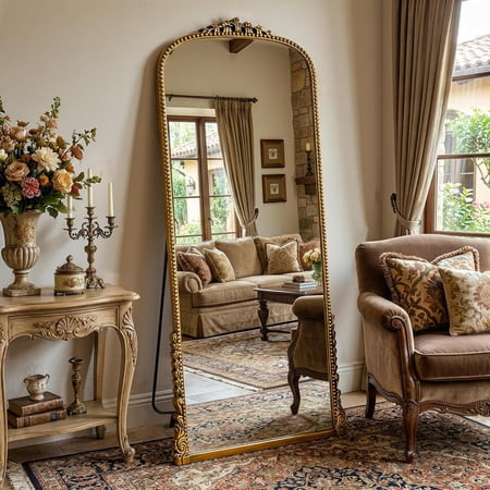 SHATTERVUE 69"x 28" Vintage Arched Full Length Mirror Decor Floor Mirror, Gold | Walmart (US)