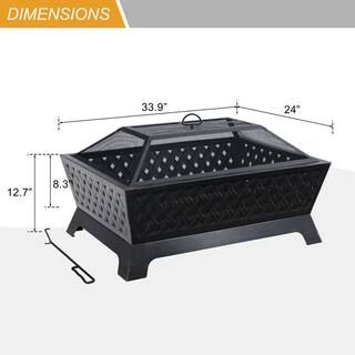 33.9 in. L x 24 in. W x 12.7 in. H Antiqued Knit Pattern Rectangle Metal Wood Fire Pit | The Home Depot
