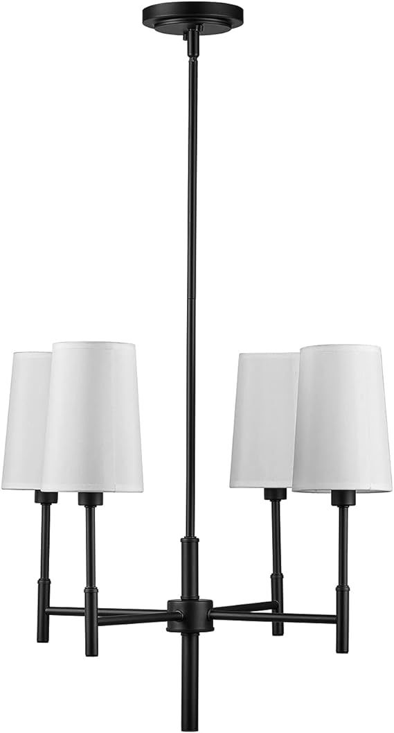 Globe Electric 61254 Ronnie 4-Light Chandelier, Matte Black, White Fabric Shade, Bulb Not Include... | Amazon (US)
