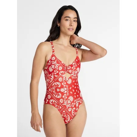 Time and Tru Women's and Women's Plus Knot Front and Keyhole One Piece Swimsuit, Sizes XS-3X | Walmart (US)