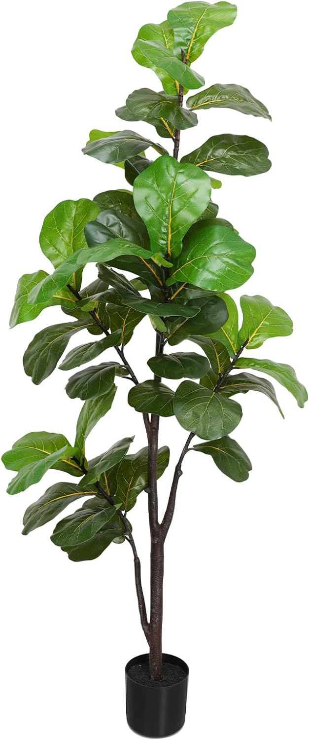 6ft Artificial Fiddle Leaf Fig Tree Plant,Fake Ficus Lyrata in Pot,Ficus Faux Plant Artificial Tr... | Amazon (US)
