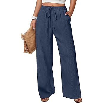 ANRABESS Women's Wide Leg Beach Pants Elastic Waist Lightweight Casual Flowy Palazzo Lounge Trous... | Amazon (US)