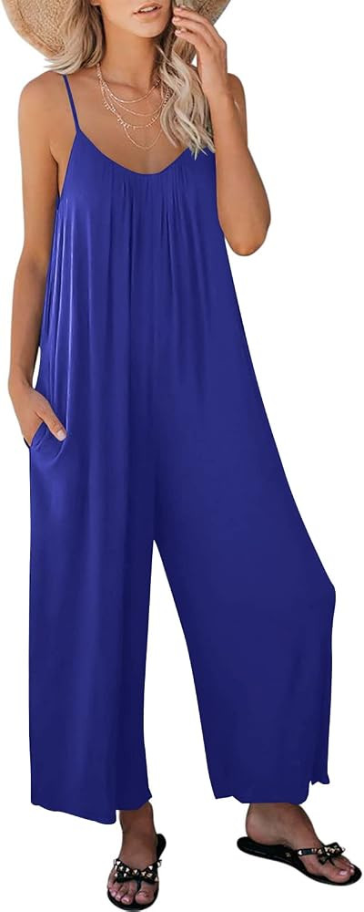 ANRABESS Women Jumpsuits 2026 Casual Sleeveless Spaghetti Strap Boho Wide Leg Rompers Summer Outf... | Amazon (US)