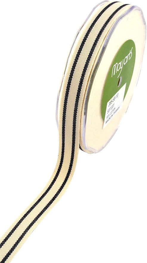 May Arts 5/8-Inch Wide Ribbon, Organic Cotton with Black Stripes | Amazon (US)