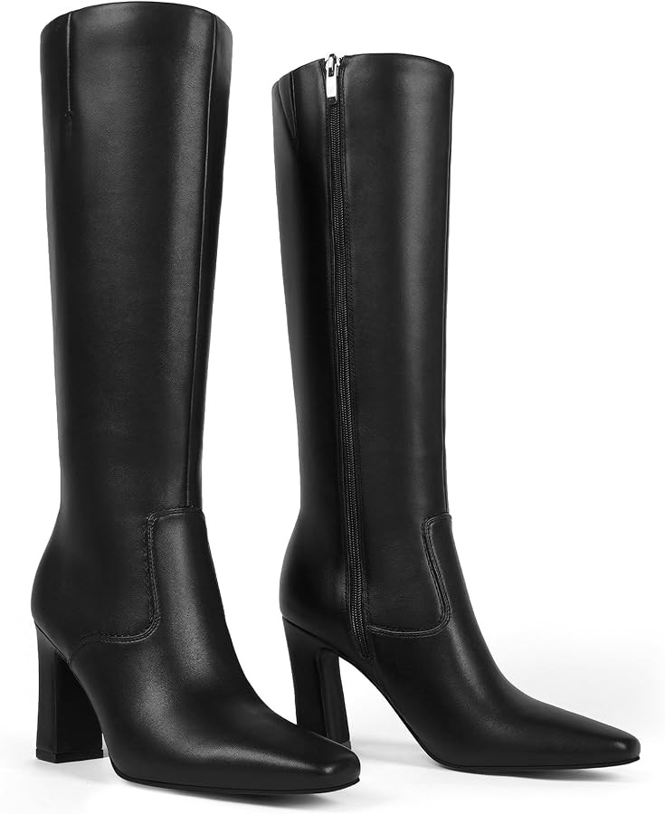 Knee High Boots for Women 3" Chunky Heel Square Toe Fall Winter Side Zipper Dress Tall Boots for ... | Amazon (US)