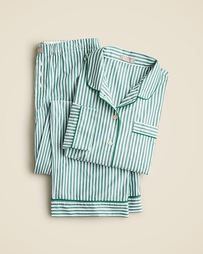 Long-sleeve cropped pajama pant set in striped cotton poplin | J. Crew US