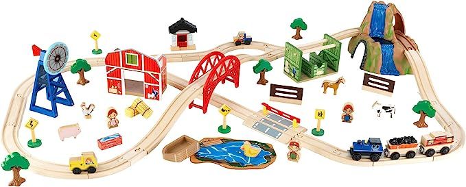 KidKraft Wooden Rural Farm Train Set with 75 Pieces, Children's Toy Vehicle Playset, Gift for Age... | Amazon (US)