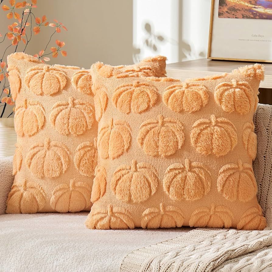 MIULEE Fall Throw Pillow Covers 18 x 18 Decorative Pumpkin Pattern Pillow Covers Soft Plush Faux ... | Amazon (US)