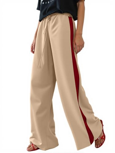Women's Drawstring Leopard Side Striped Straight Leg Casual Pants | Amazon (US)