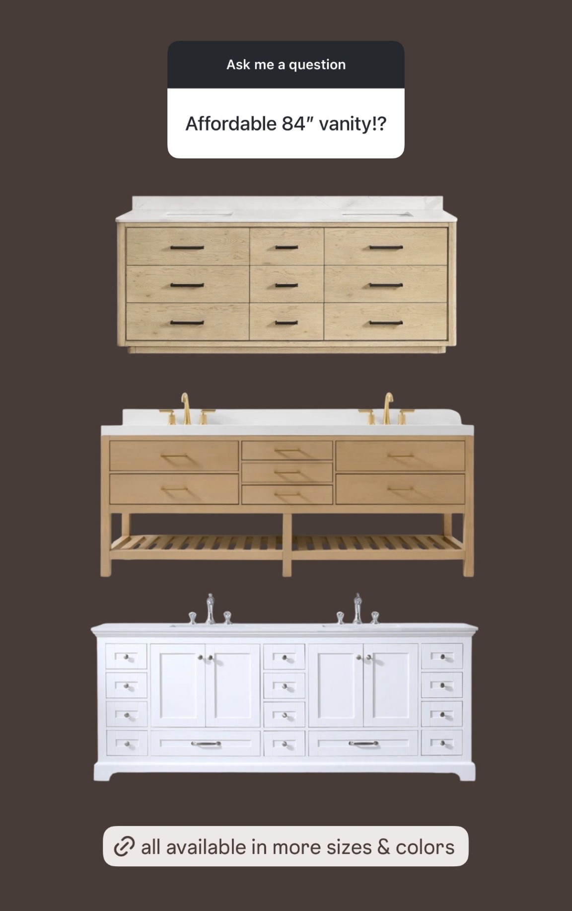 Affordable options for 84” bathroom vanities 

#LTKmorningroutine #LTKSaleAlert #LTKHome