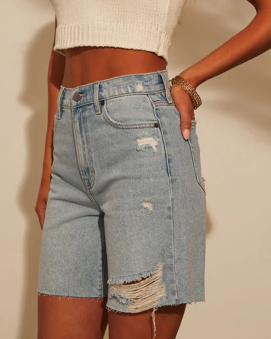 Harlowe Distressed Dad Fit Denim Shorts | VICI